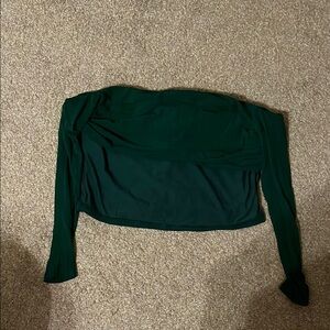 Green Off-the-Shoulder Blouse with Fitted Sleeves